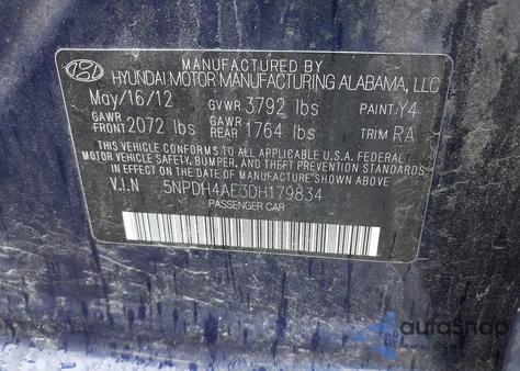 2013 Hyundai Elantra Gls from USA, damaged, VIN 5NPDH4AE3DH179834